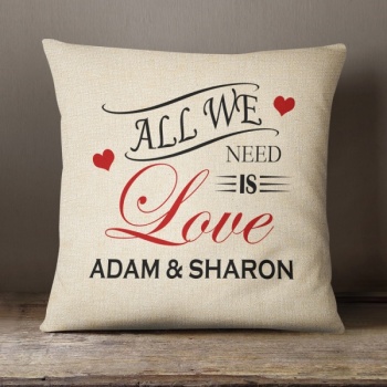 Personalised Cream Chenille Cushion - All we need is Love